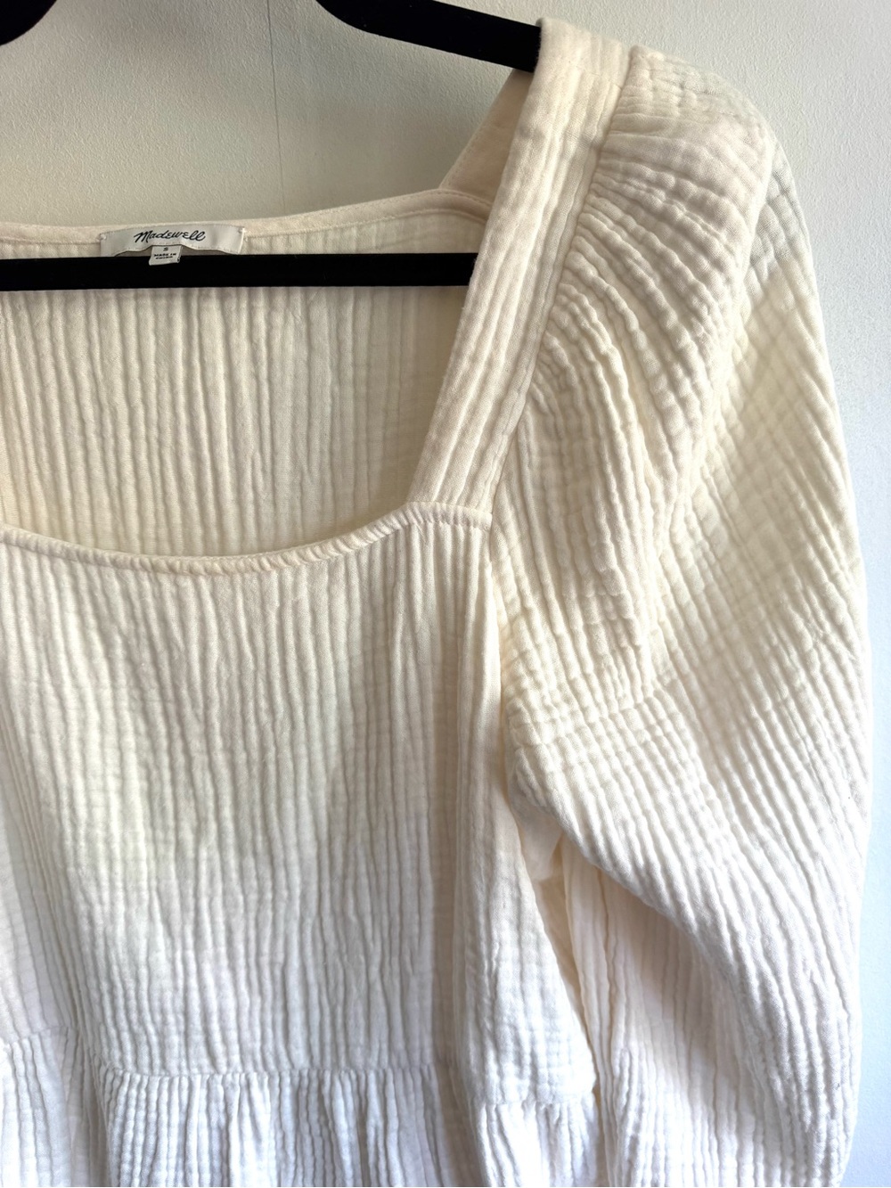 Madewell Women’s Cream Gauze Textured Square-Neck Peplum Top